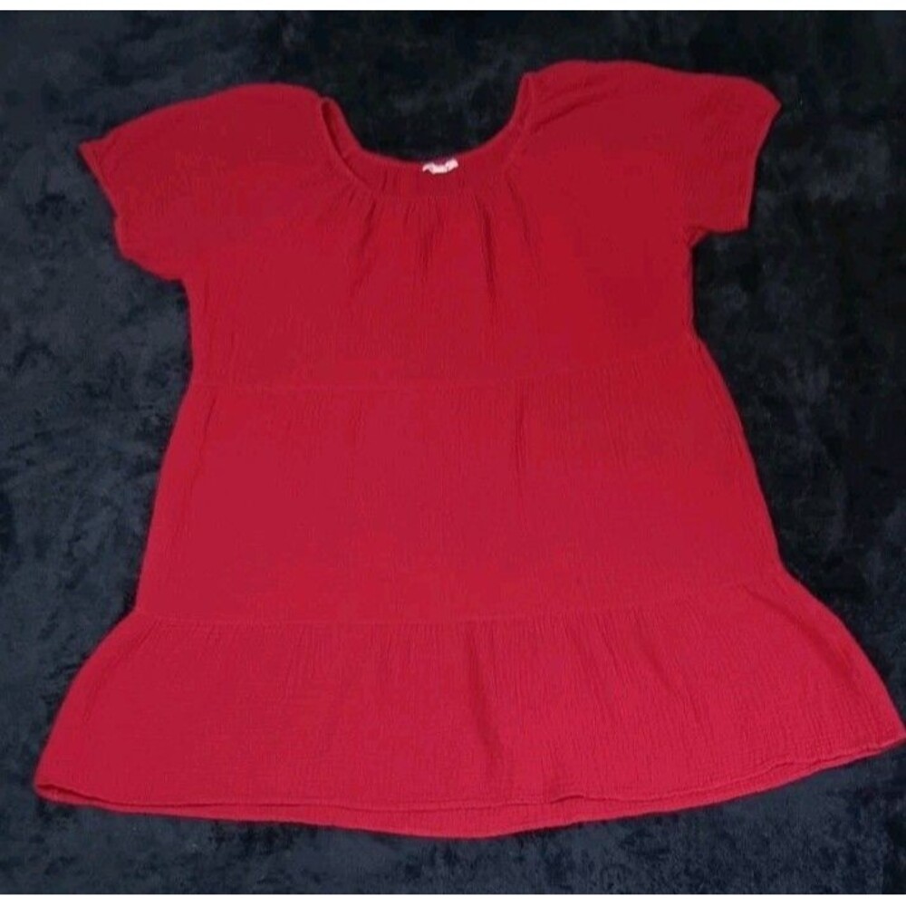 Beachlunchlounge Crinkle Cotton Gauze Puff Sleeve Dress XXL Red Babydoll Peasant